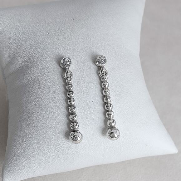 Brighton Meridian Dangle Post Back Earrings Rare Retired Silver Plated Pave - Picture 3 of 5